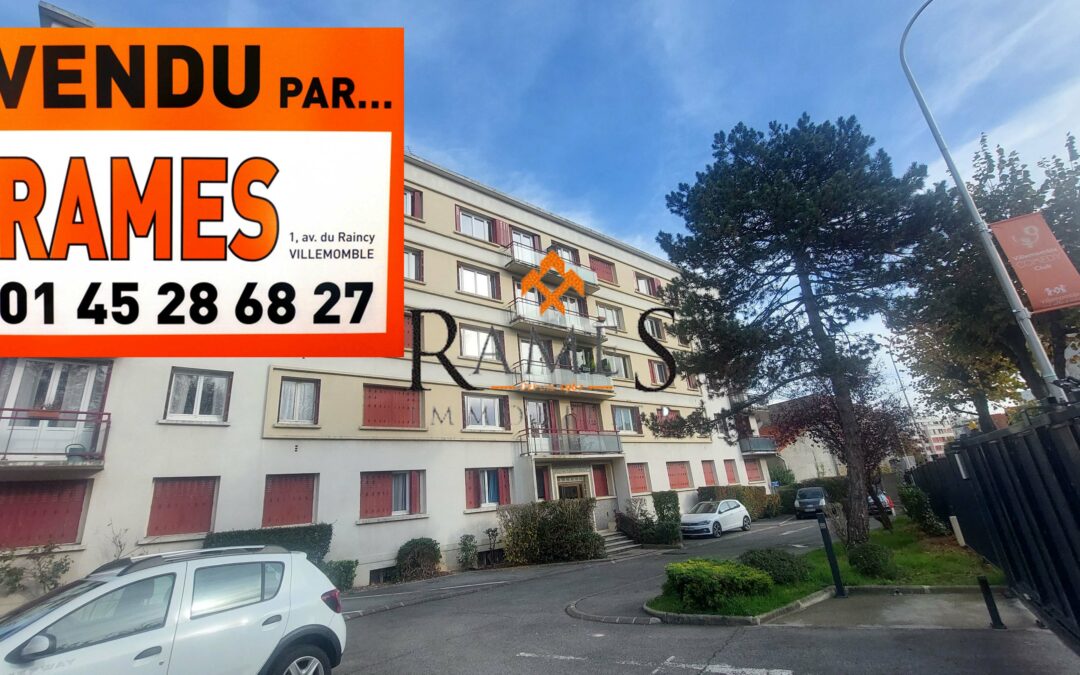 VILLEMOMBLE – Mermoz-Eglise – Appartement 4 pièces de 77.68 m² – Balcons – cave – 189 000 €